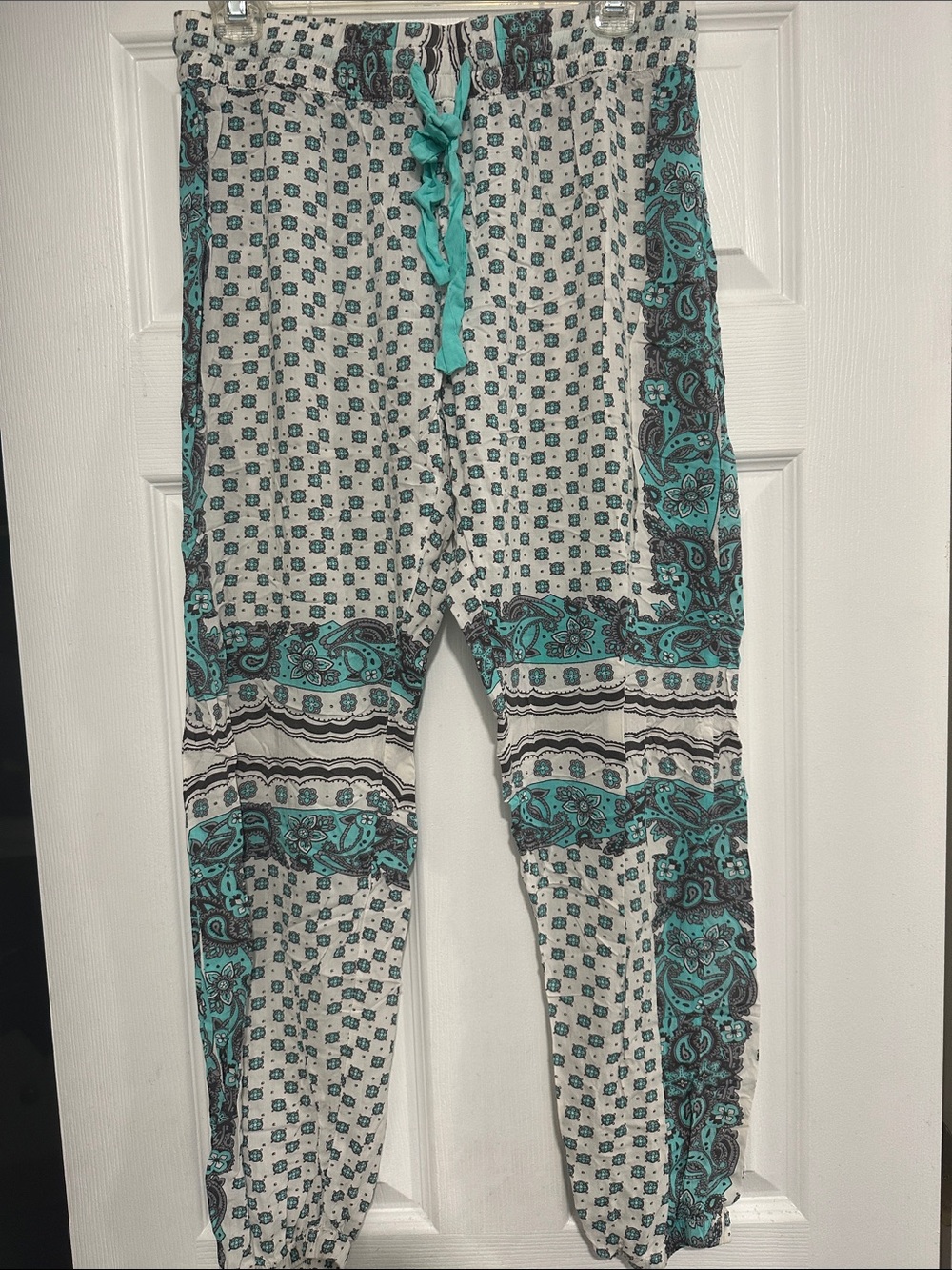 PJ Salvage Teal and White Patterned Jogger Pants